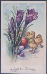 Fröhliche Ostern - Kücken mit Blumen