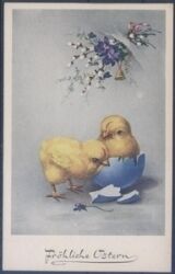 Fröhliche Ostern - Kücken mit Blumen