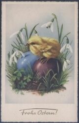 Fröhliche Ostern - Kücken mit Schneeglöckchen