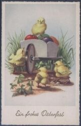 Ein frohes Osterfest - Kücken mit Schubkarre