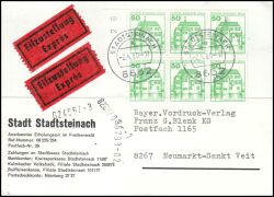 1980  Mehrfachfrankatur auf Karte per Express