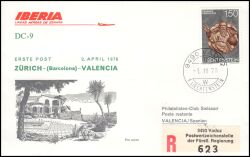 1978  Erste Direkte Luftpost-Abfertigung Zürich - Valencia ab Liechtenstein