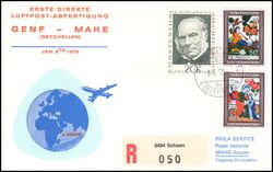 1975  Erste Direkte Luftpost-Abfertigung Genf - Mahe ab Liechtenstein