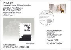 1989  Weltausstellung fr philatelistische Literatur IPHILA`89