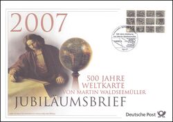 2007  Jubilumsbrief  - 500 Jahre Weltkarte von Martin Waldseemller