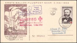 1953  Rotes Kreuz - Erste Ballonpost "Henri Dunant"