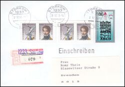 1991  Mischfrankatur der BRD und DDR auf R-Brief