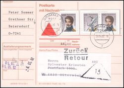 1992  Mischfrankatur auf Postkarte mit Nachnahme