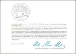 1987  Ministerkarte - 90. Geburtstag von Dr. Ludwig Erhard