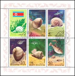 Korea-Nord 1977  Meeresschnecken und Fische