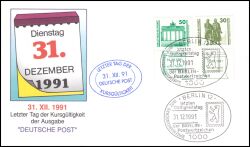 1991  Letzter Tag der Kursgültigkeit der Ausgabe "Deutsche Post"