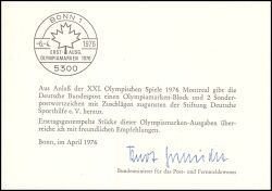 1976  Ministerkarte - Olympische Sommerspiele