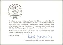 1981  Ministerkarte - Tierschutz