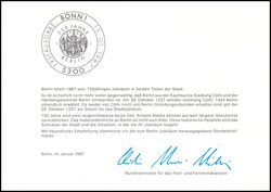 1987  Ministerkarte - 750 Jahre Berlin