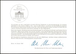 1991  Ministerkarte - 200 Jahre Brandenburger Tor