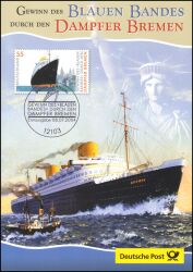 2004  Postamtliches Erinnerungsblatt - Dampfer "Bremen"
