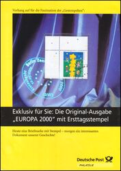 2000  Werbeblatt Europa mit Ersttagsstempel