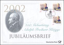 2002  Jubilumsbrief  - 250. Geburtstag von Adolph Freiherr von Knigge