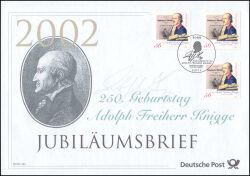 2002  Jubilumsbrief  - 250. Geburtstag von Adolph Freiherr von Knigge