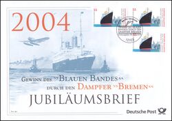 2004  Jubilumsbrief  - Gewinn des Blauen Bandes durch den Dampfer Bremen