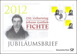2012  Jubilumsbrief  - 250. Geburtstag von Johann Gottlieb Fichte