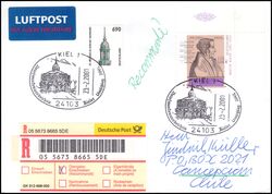 2001  Mischfrankatur auf Auslandsbrief per Einschreiben