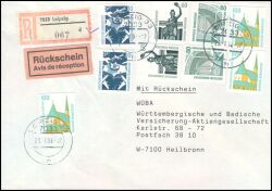 1992  Mischfrankatur per Einschreiben mit Rückschein