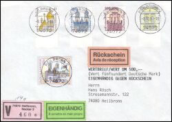 1993  Mischfrankatur auf Wertbrief mit Rückschein