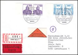 1982  Mischfrankatur auf R-Brief per Nachnahme und Eilzustellung