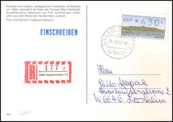 1993  Automatenmarke auf Postkarte per Einschreiben