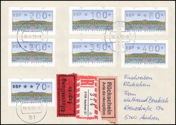 1993  Automatenmarken auf R-Brief mit Rckschein und Eilzustellung