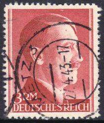 1942  Freimarken: Adolf Hitler mit Perfix-Zhnung