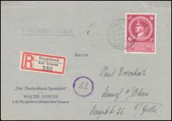1944  Einzelfrankatur auf Einschreibebrief