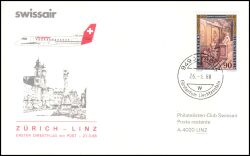 1988  Erster Direktflug mit Post Zürich - Linz ab Liechtenstein